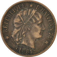 HAITI, 2 Centimes, 1881, KM #43, VF(30-35), Bronze, 30, 10.30