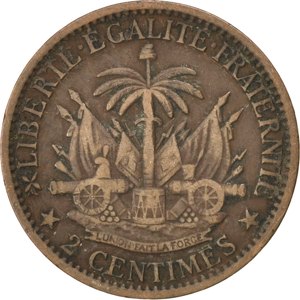 HAITI, 2 Centimes, 1881, KM #43, VF(30-35), Bronze, 30, 10.30