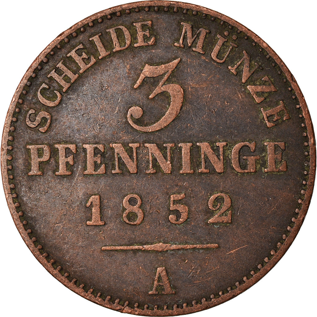 Moneta, Landy niemieckie, PRUSSIA, Friedrich Wilhelm IV, 3 Pfennig, 1852