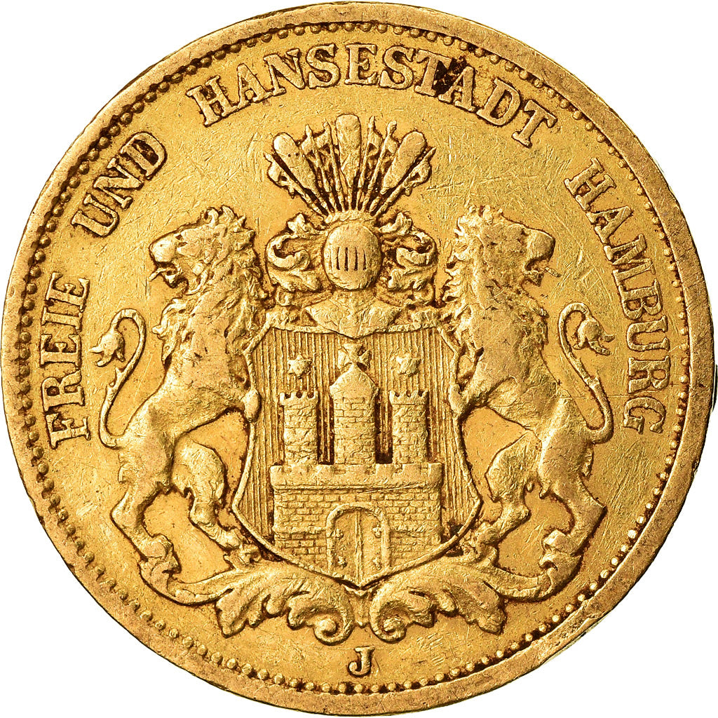 Coin, German States, HAMBURG, 20 Mark, 1880, Hamburg, EF(40-45), Gold, KM:602