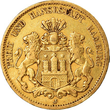 Coin, German States, HAMBURG, 20 Mark, 1880, Hamburg, EF(40-45), Gold, KM:602