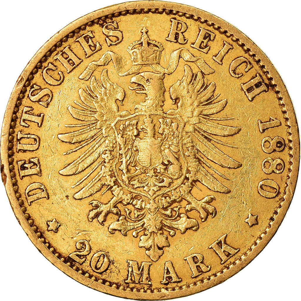 Coin, German States, HAMBURG, 20 Mark, 1880, Hamburg, EF(40-45), Gold, KM:602