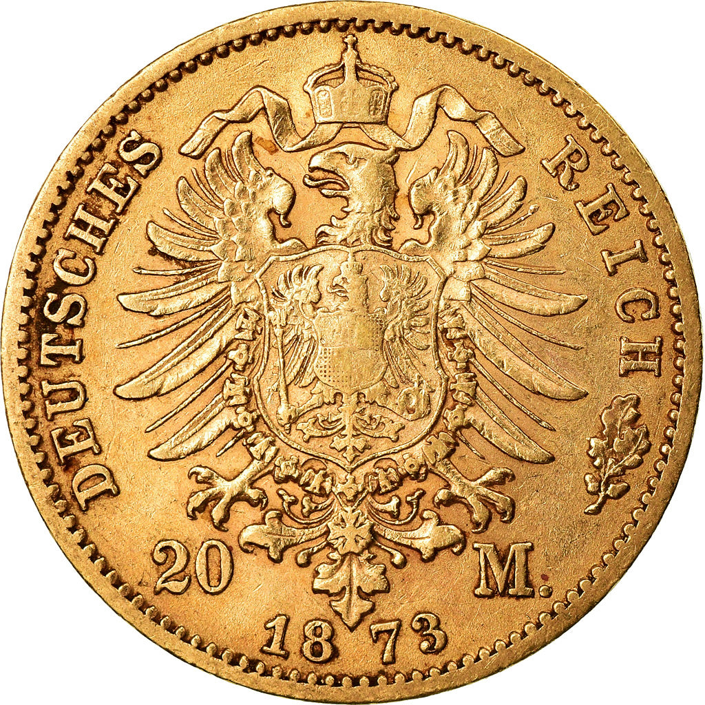 Moneda, Estados alemanes, PRUSSIA, Wilhelm I, 20 Mark, 1873, Frankfurt, MBC+