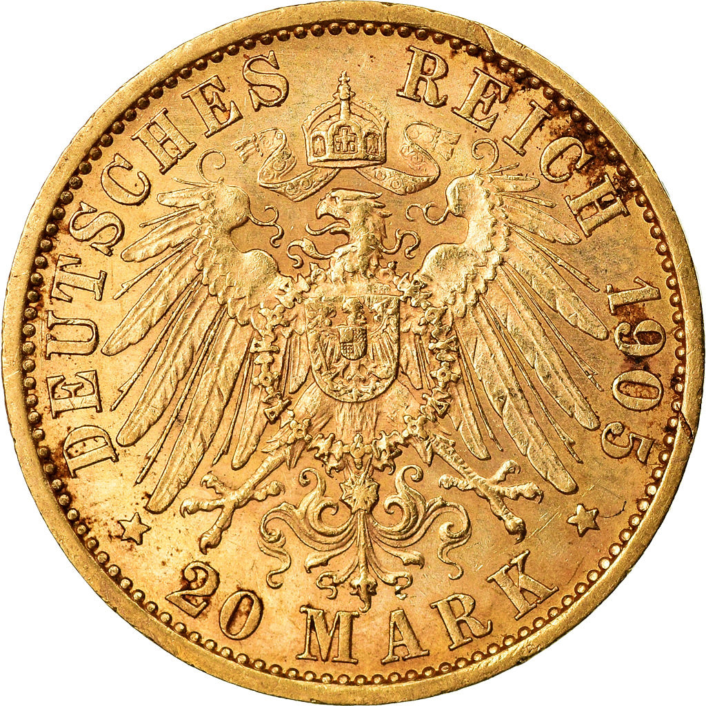 Coin, German States, PRUSSIA, Wilhelm II, 20 Mark, 1905, Berlin, AU(55-58)