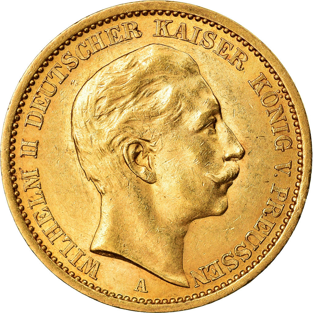 Coin, German States, PRUSSIA, Wilhelm II, 20 Mark, 1908, Berlin, AU(55-58)
