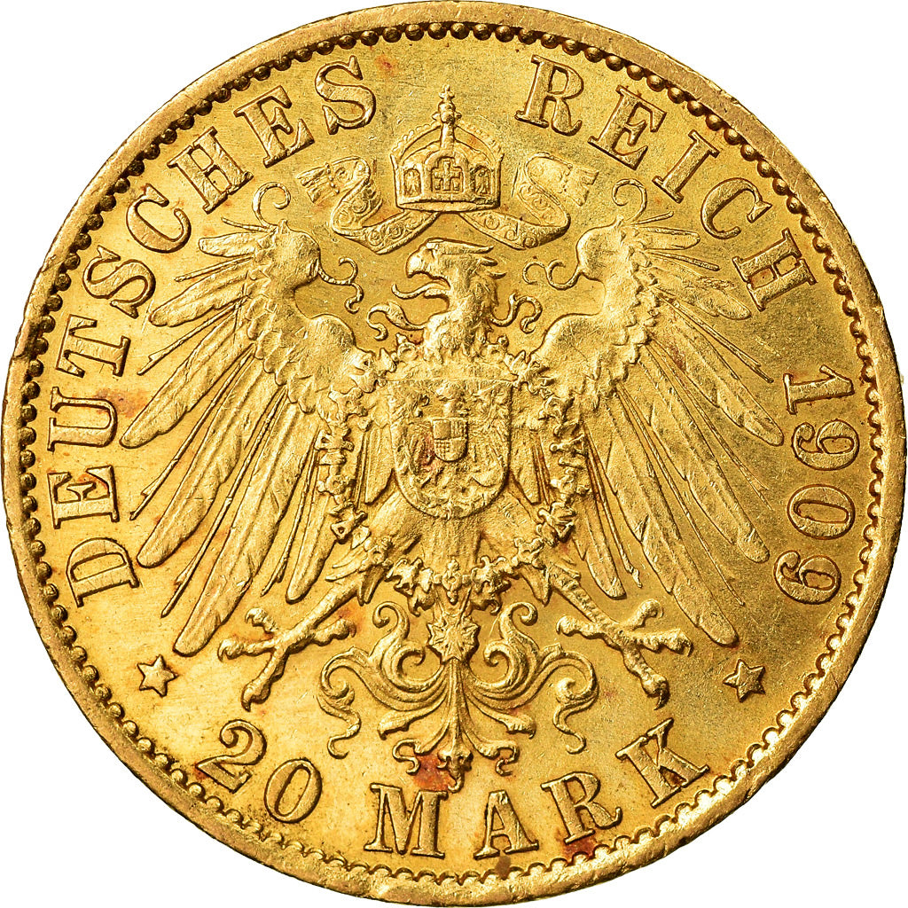 Coin, German States, PRUSSIA, Wilhelm II, 20 Mark, 1909, Berlin, MS(60-62)
