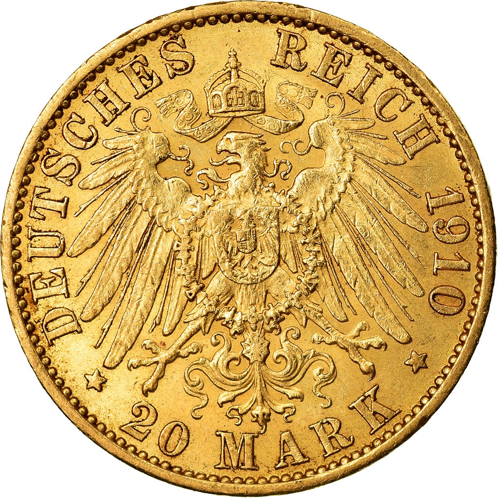 Coin, German States, PRUSSIA, Wilhelm II, 20 Mark, 1910, Berlin, MS(60-62)