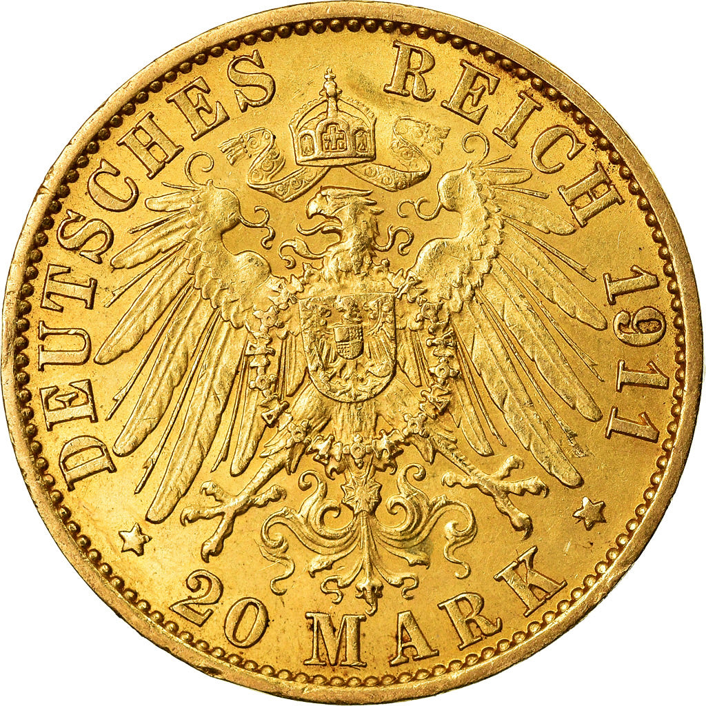 Coin, German States, PRUSSIA, Wilhelm II, 20 Mark, 1911, Berlin, MS(60-62)