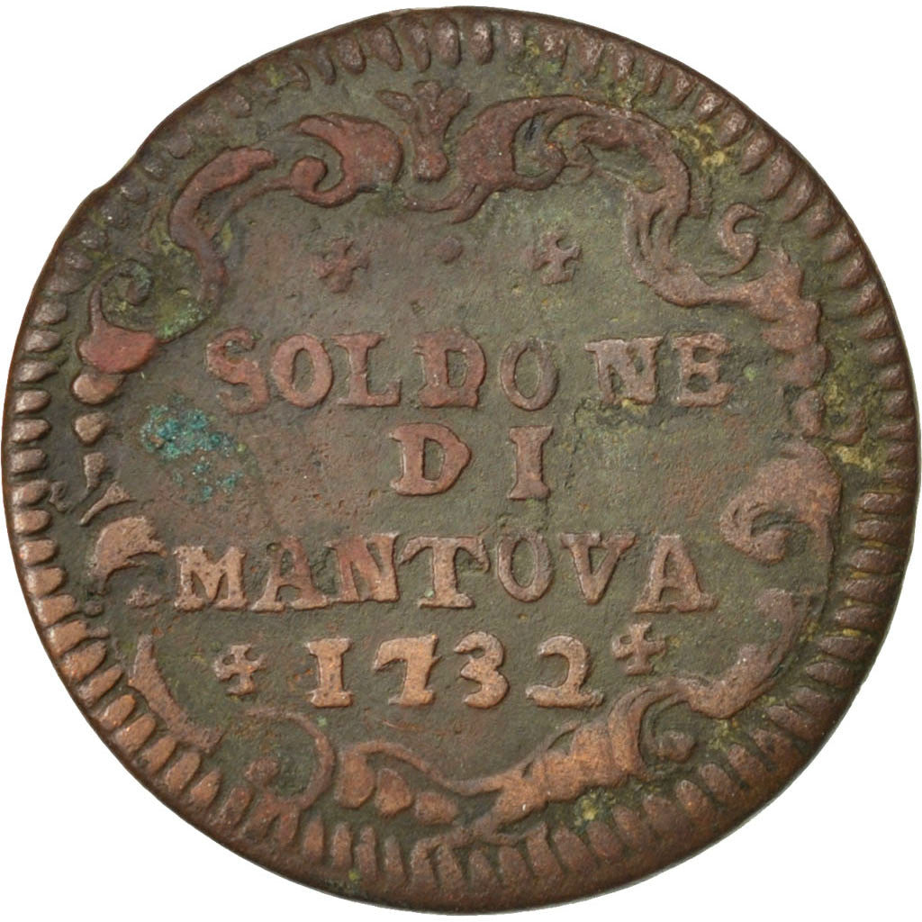 Coin, ITALIAN STATES, MANTUA, Carlo VI, 2 Soldi, Soldone, 1732, VF(30-35)