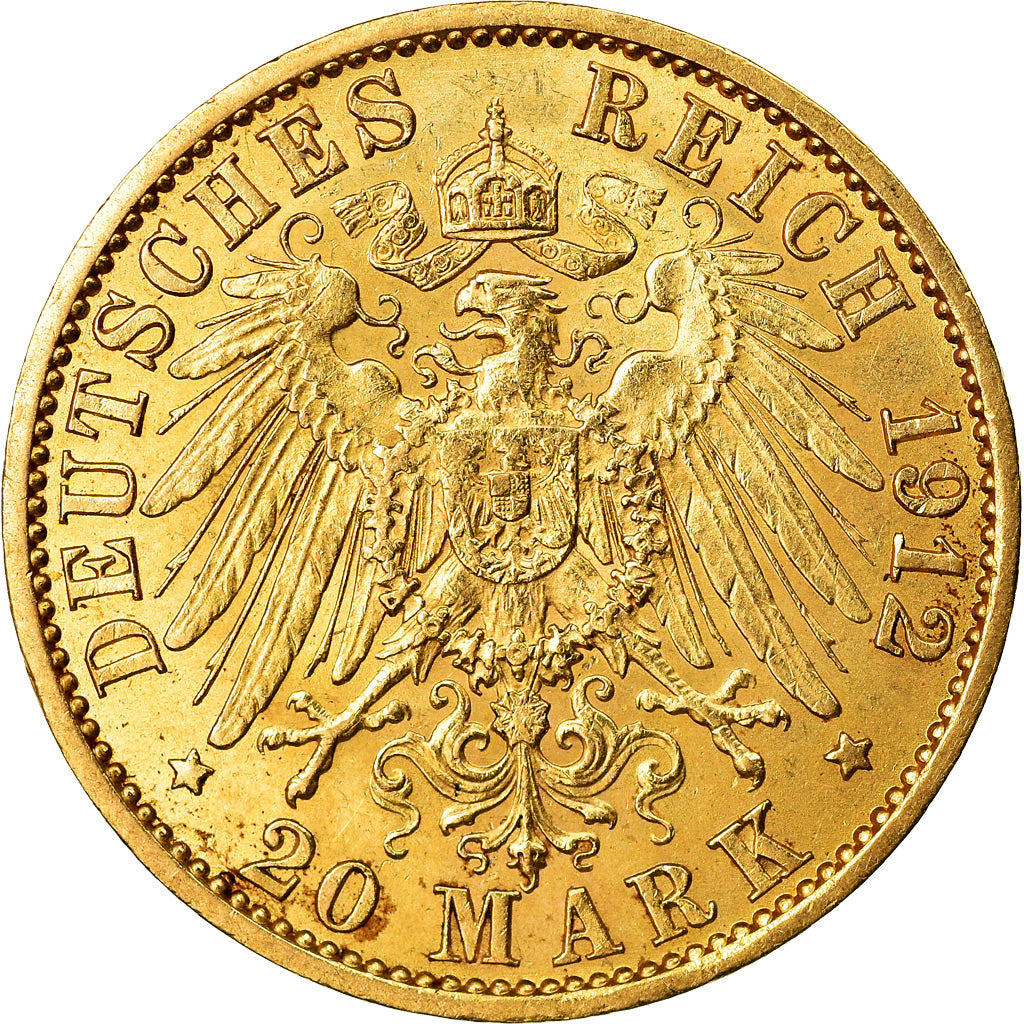 Coin, German States, PRUSSIA, Wilhelm II, 20 Mark, 1912, Berlin, MS(60-62)