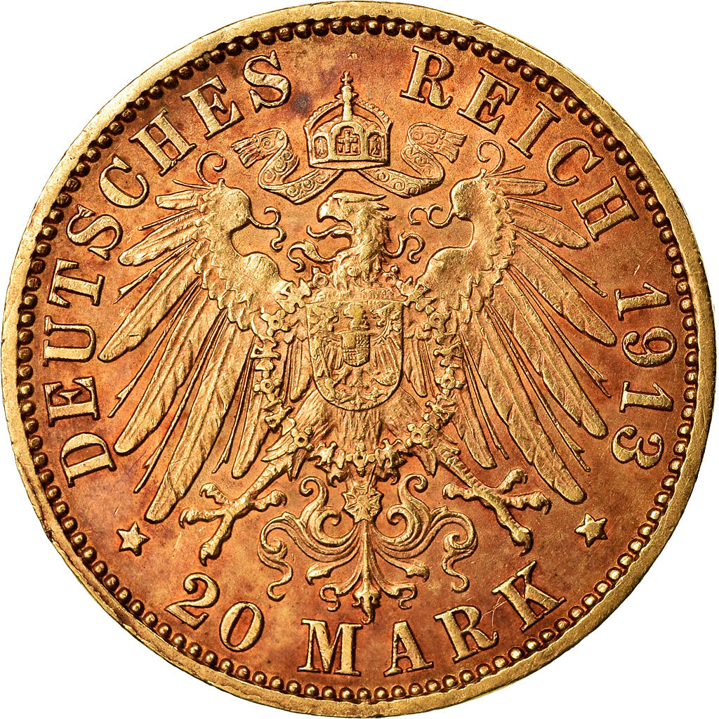 Coin, German States, HAMBURG, 20 Mark, 1913, Hamburg, AU(55-58), Gold, KM:618