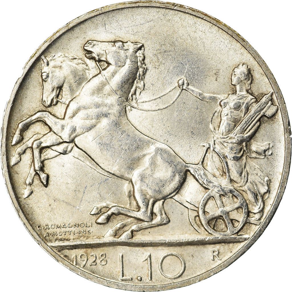 Coin, Italy, Vittorio Emanuele III, 10 Lire, 1928, Rome, AU(50-53), Silver