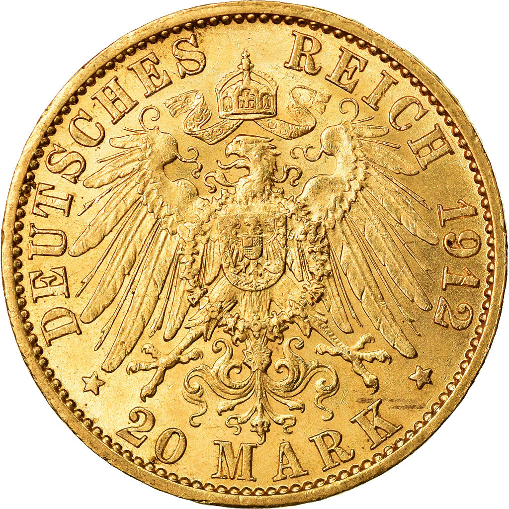 Coin, German States, PRUSSIA, Wilhelm II, 20 Mark, 1912, Berlin, MS(60-62)