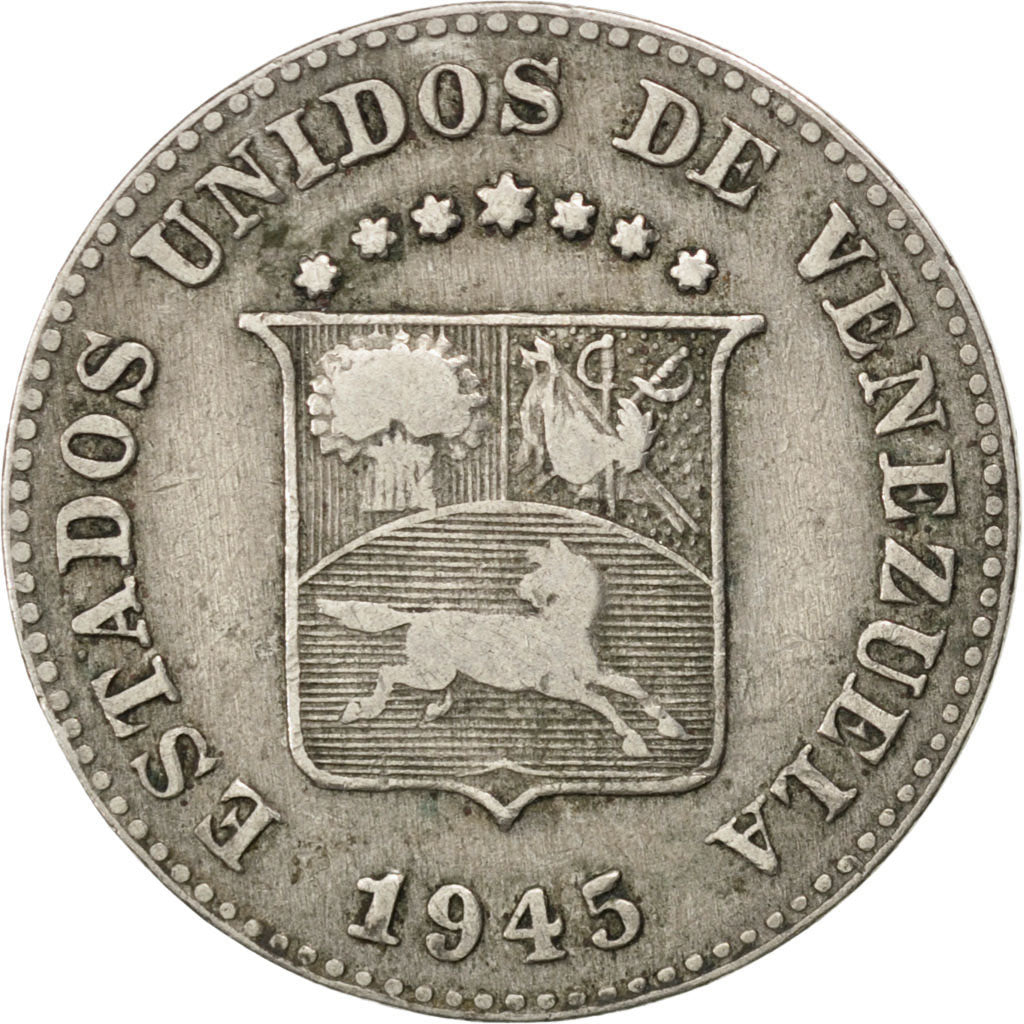 VENEZUELA, 5 Centimos, 1945, Philadelphia, KM #29a, EF(40-45), Copper-Nickel,...