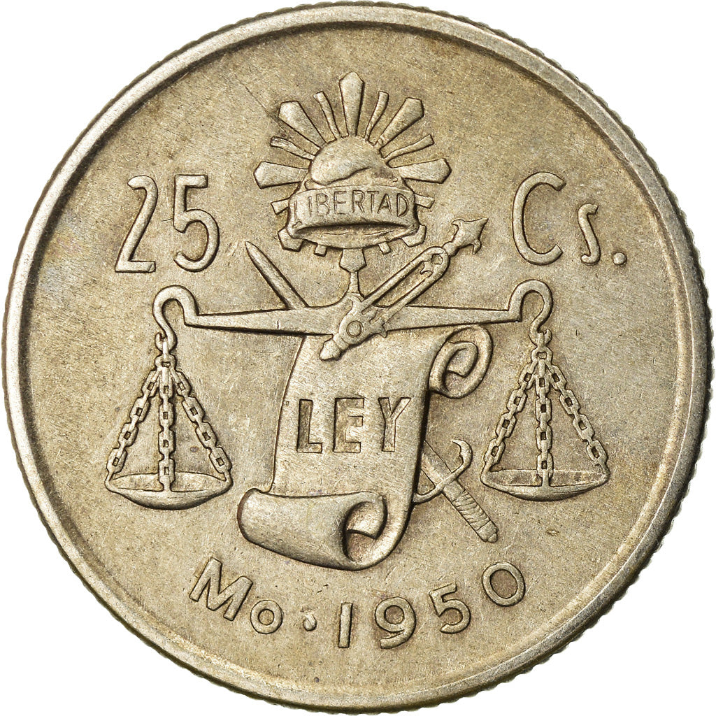 Coin, Mexico, 25 Centavos, 1950, Mexico City, AU(50-53), Silver, KM:443