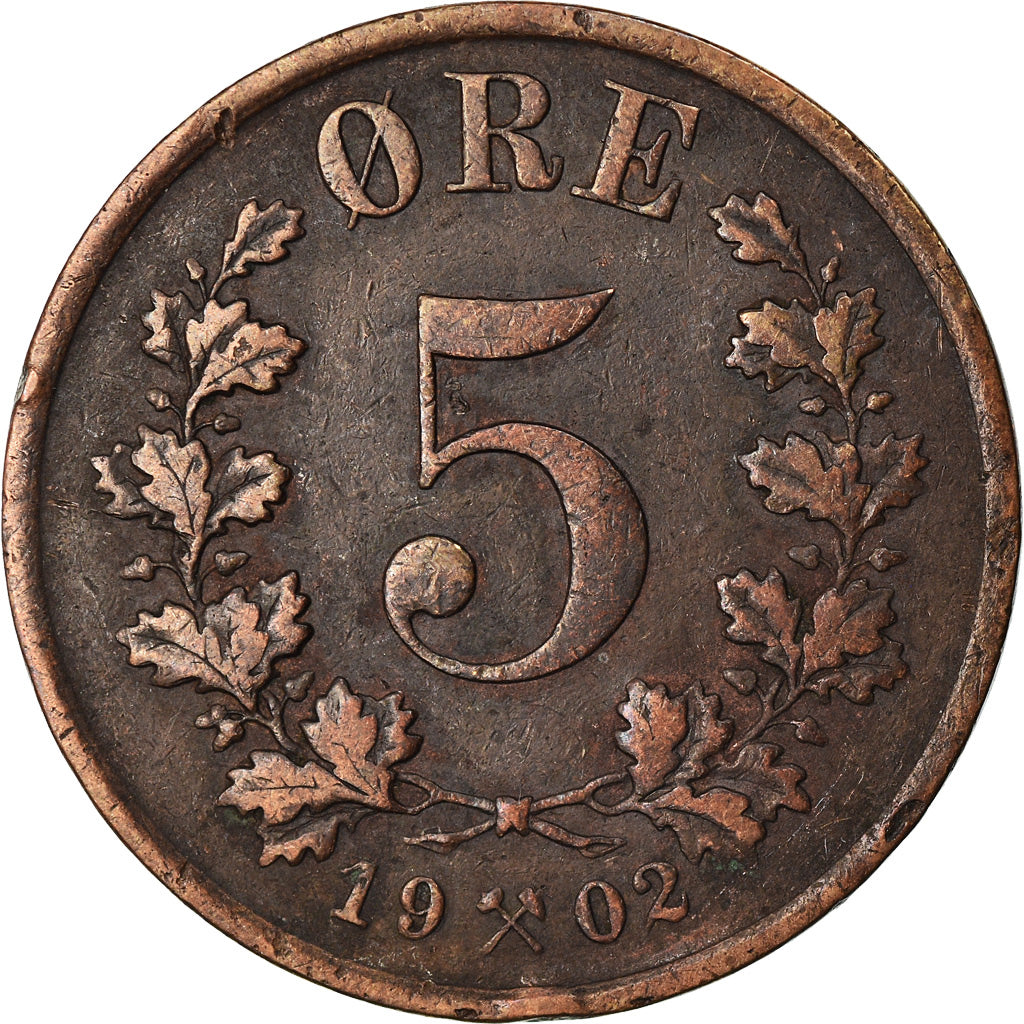 Moneta, Norvegia, 5 Öre, 1902, MB, Bronzo, KM:349