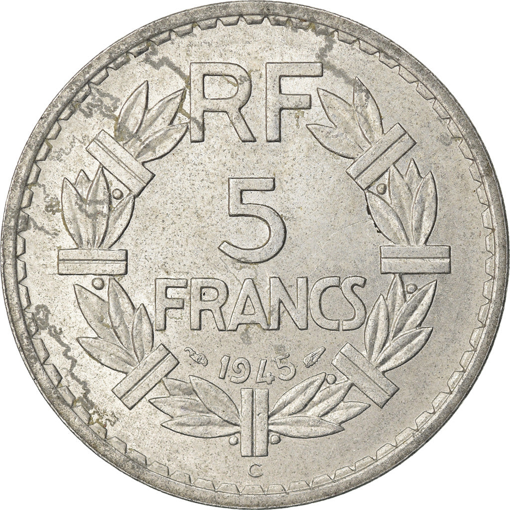 Coin, France, Lavrillier, 5 Francs, 1945, Castelsarrasin, AU(50-53), Aluminum