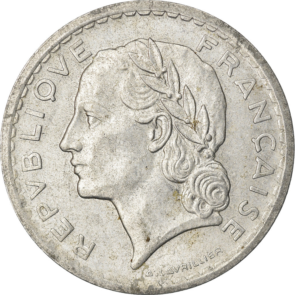 Munten, Frankrijk, Lavrillier, 5 Francs, 1945, Castelsarrasin, ZF+, Aluminium