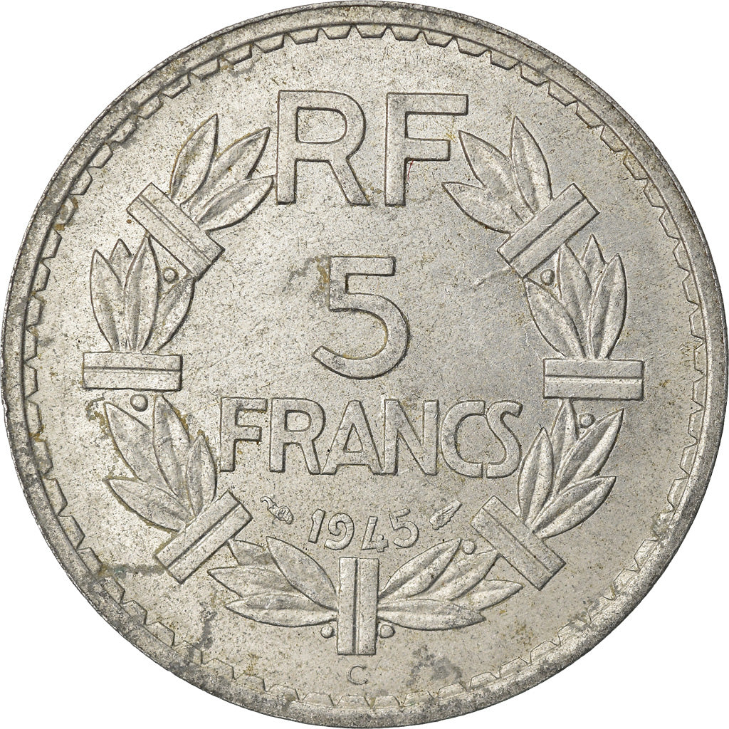 Coin, France, Lavrillier, 5 Francs, 1945, Castelsarrasin, AU(50-53), Aluminum