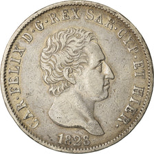 Moeda, ESTADOS ITALIANOS, SARDINIA, Carlo Felice, 5 Lire, 1828, Genoa
