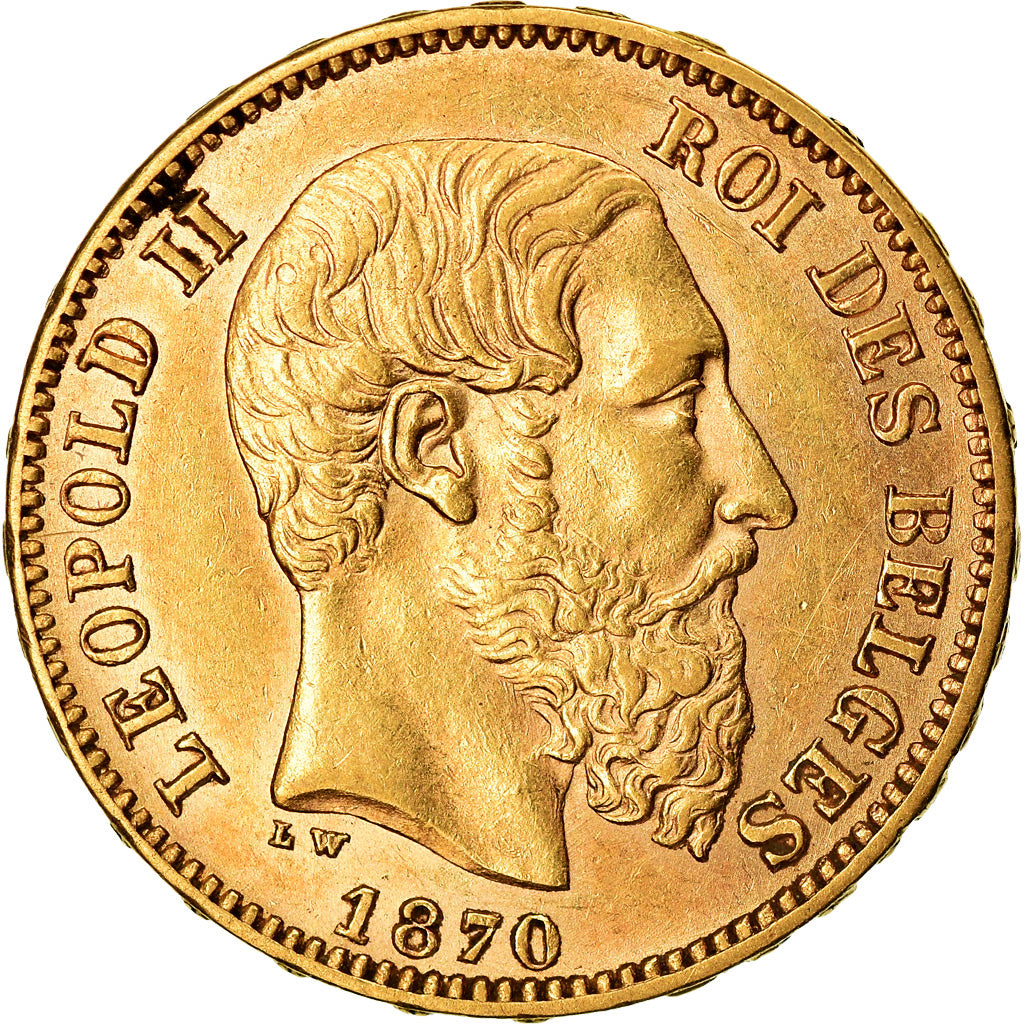 Moneta, Belgio, Leopold II, 20 Francs, 20 Frank, 1870, SPL, Oro, KM:32