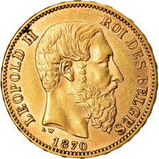Moneta, Belgio, Leopold II, 20 Francs, 20 Frank, 1870, SPL, Oro, KM:32