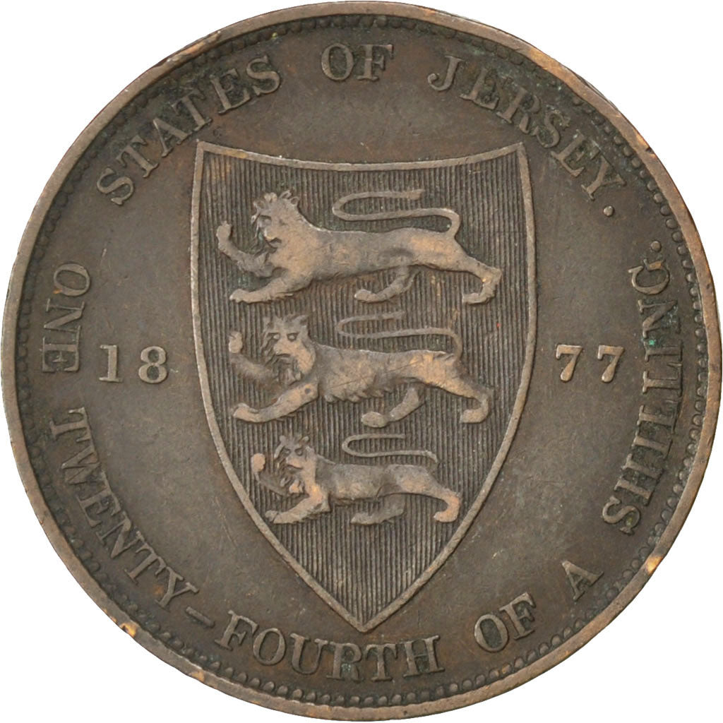 JERSEY, 1/24 Shilling, 1877, KM #7, VF(30-35), Bronze, 5.46