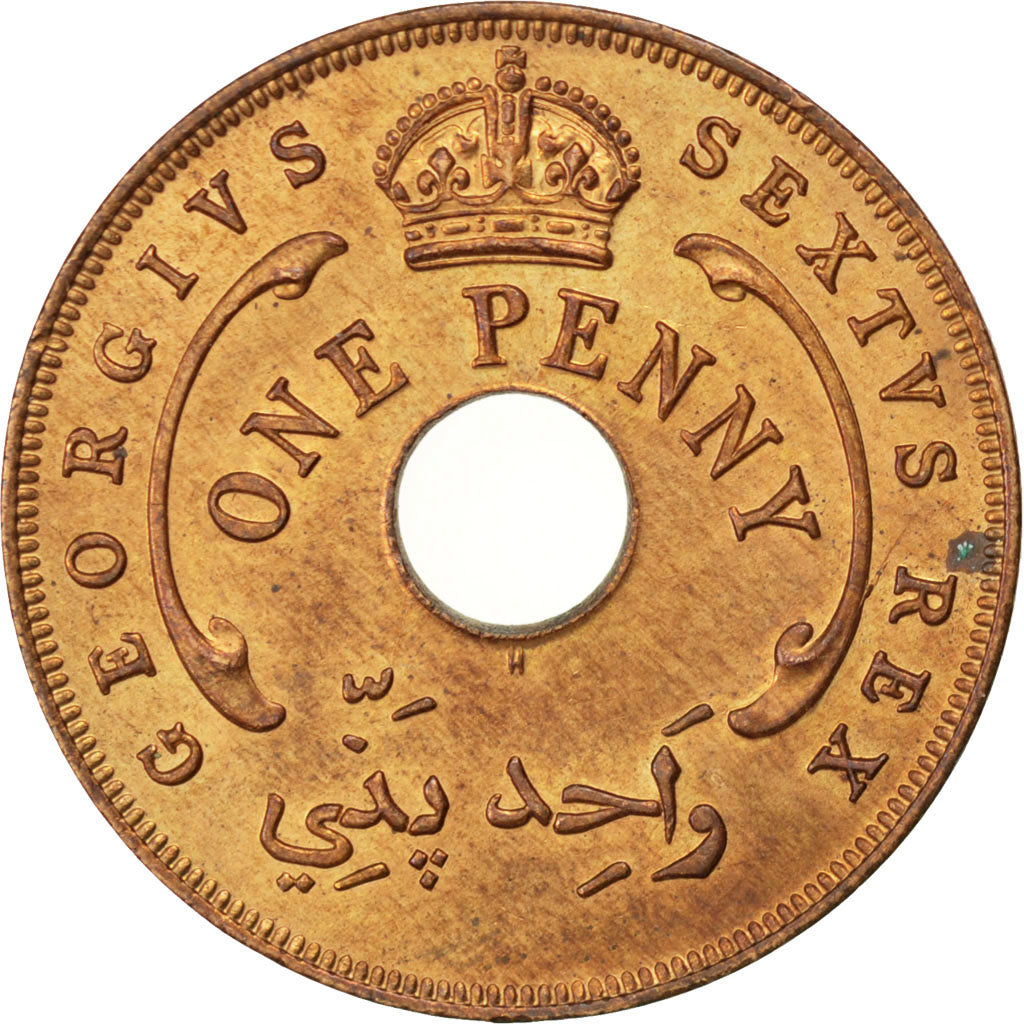 BRITISH WEST AFRICA, Penny, 1952, KM #30a, AU(55-58), Bronze, 30.5, 9.58