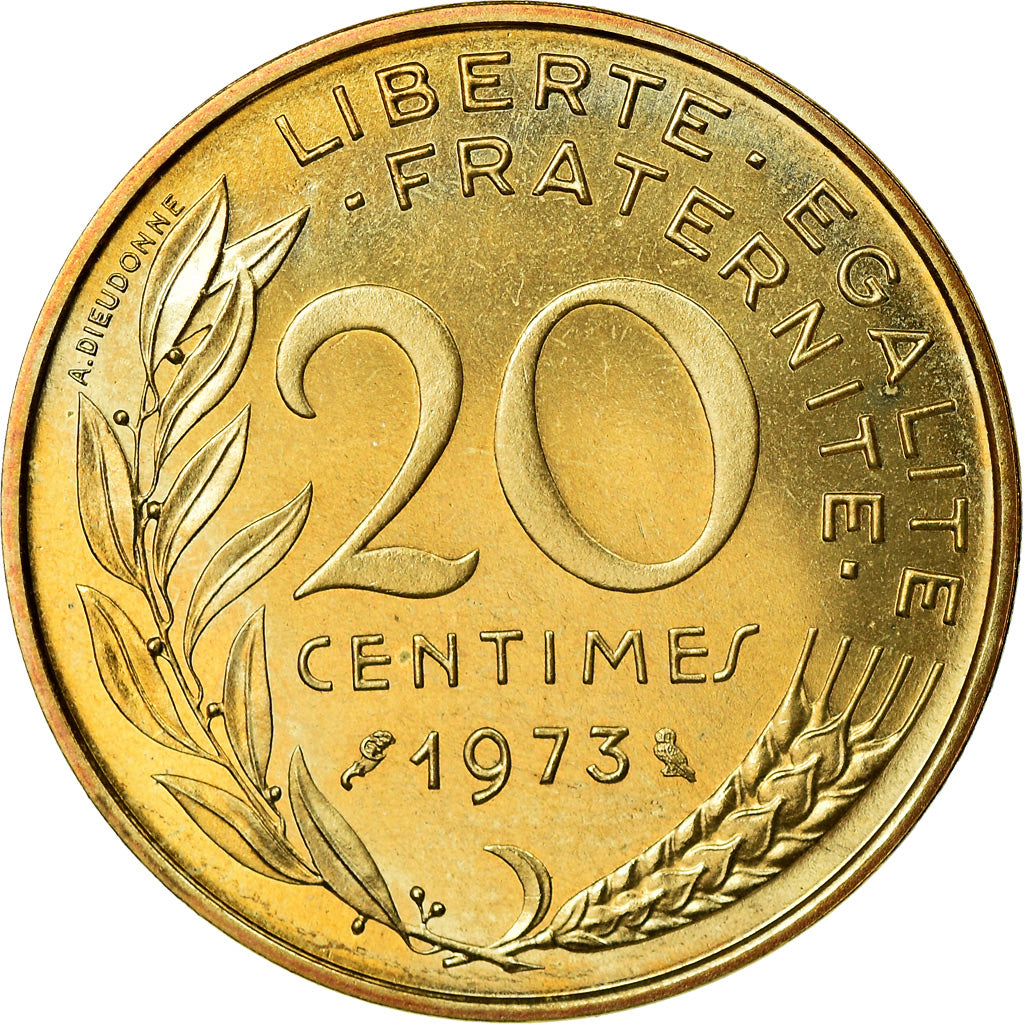 Moneta, Francia, Marianne, 20 Centimes, 1973, Paris, FDC, Alluminio-bronzo