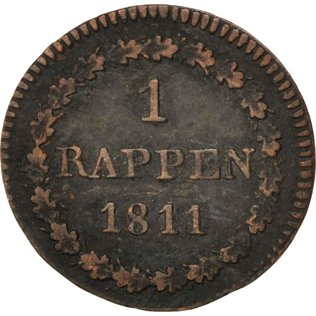 SWISS CANTONS, Rappen, 1811, KM #172, EF(40-45), Billon, 0.66