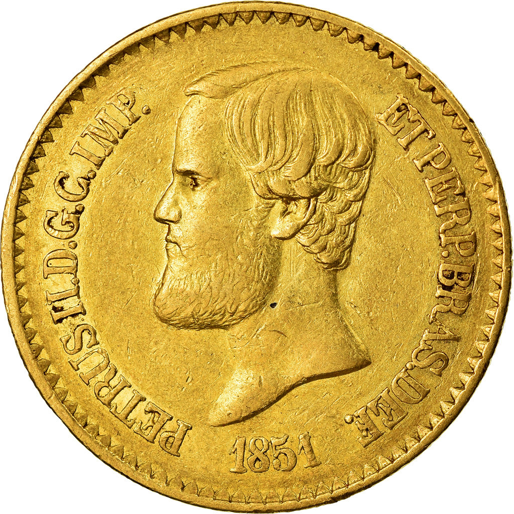 Coin, Brazil, Pedro II, 20000 Reis, 1851, EF(40-45), Gold, KM:463