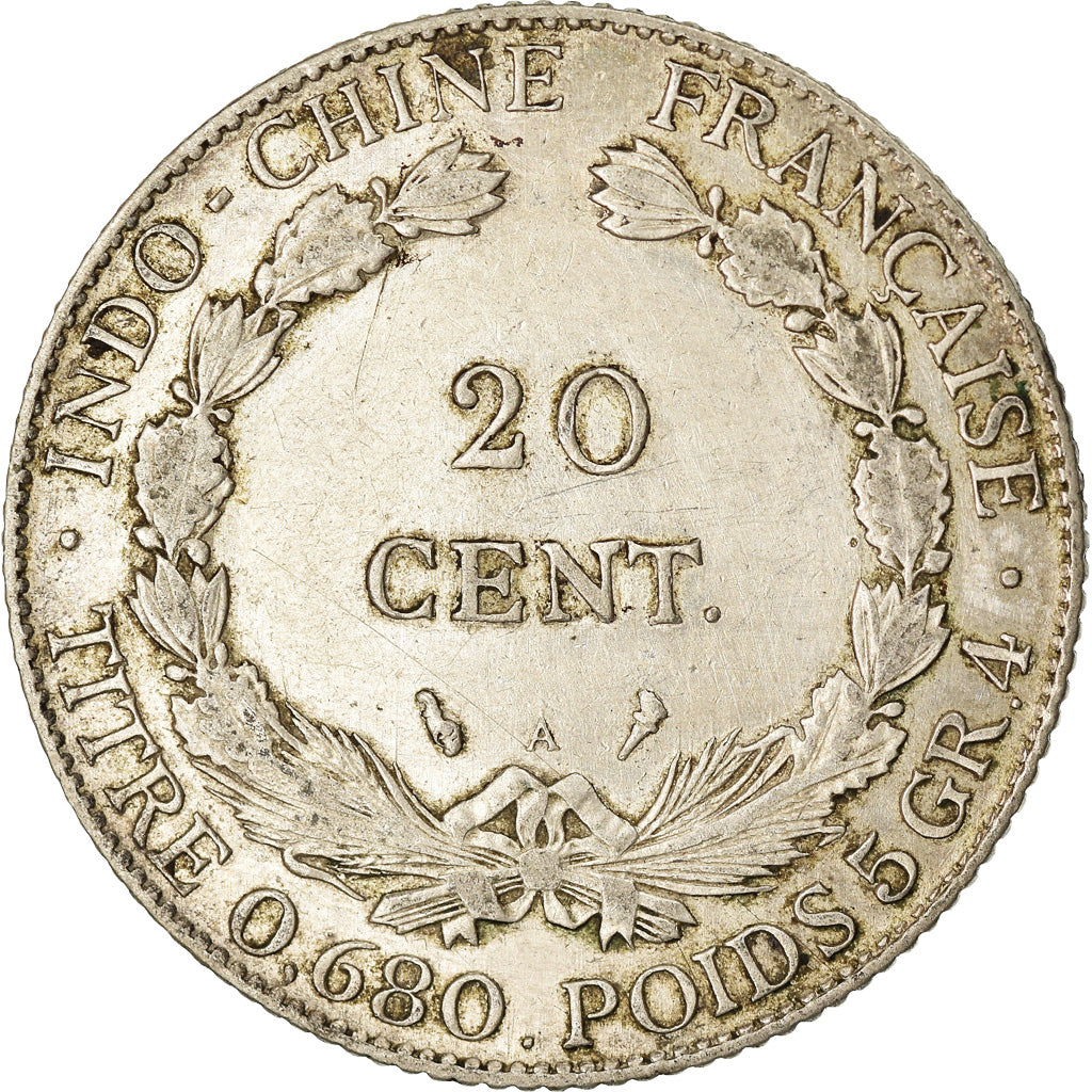 Coin, FRENCH INDO-CHINA, 20 Cents, 1921, Paris, EF(40-45), Silver, KM:17.1