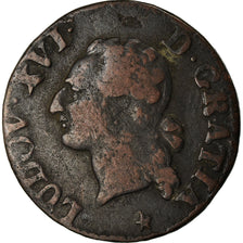 Moneta, Francja, Louis XVI, Liard, Liard, 1790, Lille, VF(20-25), Miedź