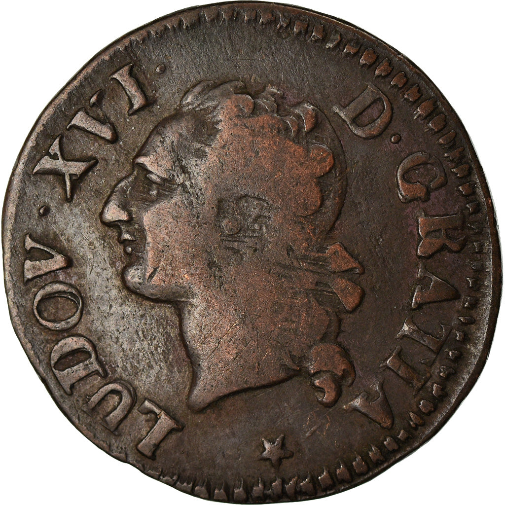 Moeda, França, Louis XVI, Liard, Liard, 1790, Lille, EF(40-45), Cobre