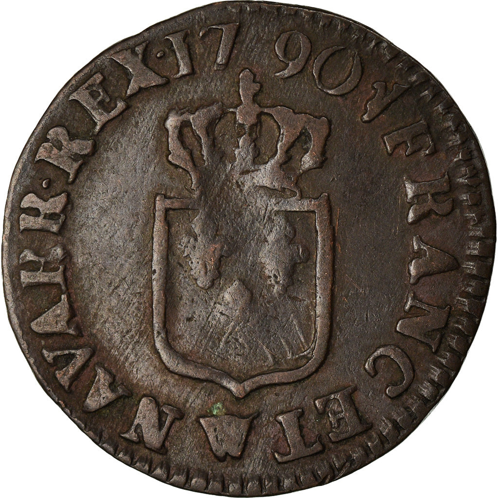 Moeda, França, Louis XVI, Liard, Liard, 1790, Lille, EF(40-45), Cobre