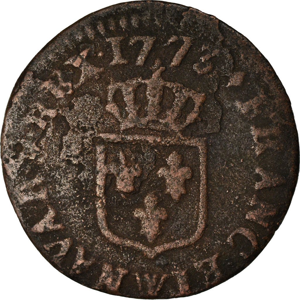 Moneta, Francia, Louis XV, Liard à la vieille tête, Liard, 1773, Lille, MB