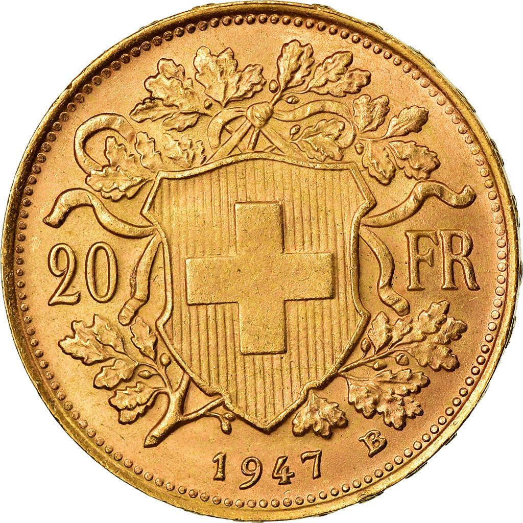 Coin, Switzerland, 20 Francs, 1947, Bern, MS(60-62), Gold, KM:35.2