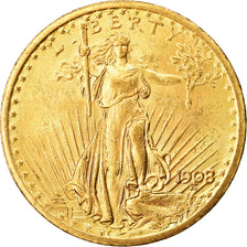 Moneta, Stati Uniti, Saint-Gaudens, $20, Double Eagle, 1908, U.S. Mint