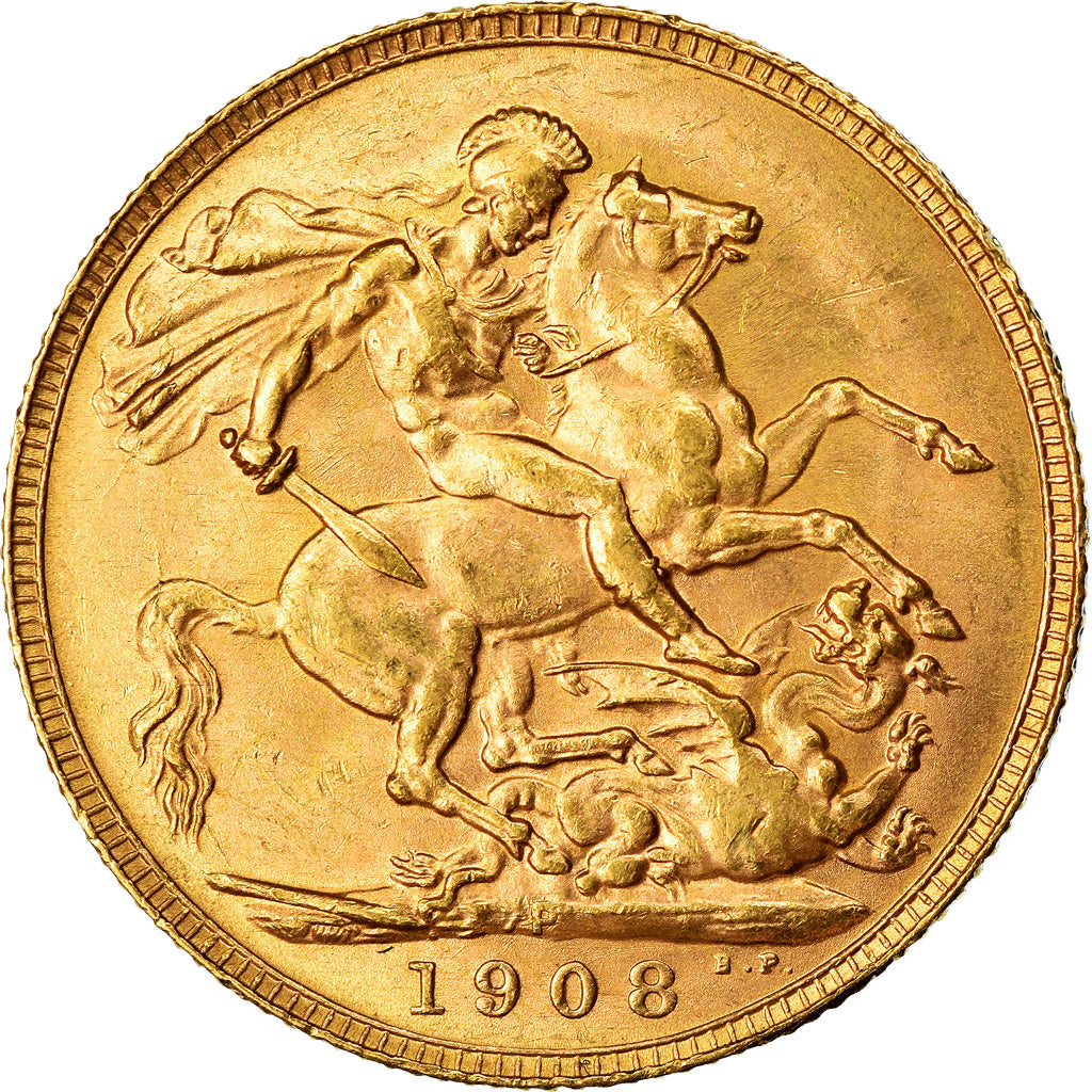 Coin, Great Britain, Edward VII, Sovereign, 1908, AU(55-58), Gold, KM:805