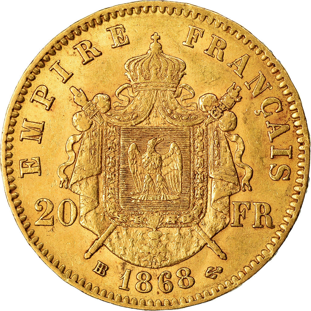 Moeda, França, Napoleon III, Napoléon III, 20 Francs, 1868, Strasbourg
