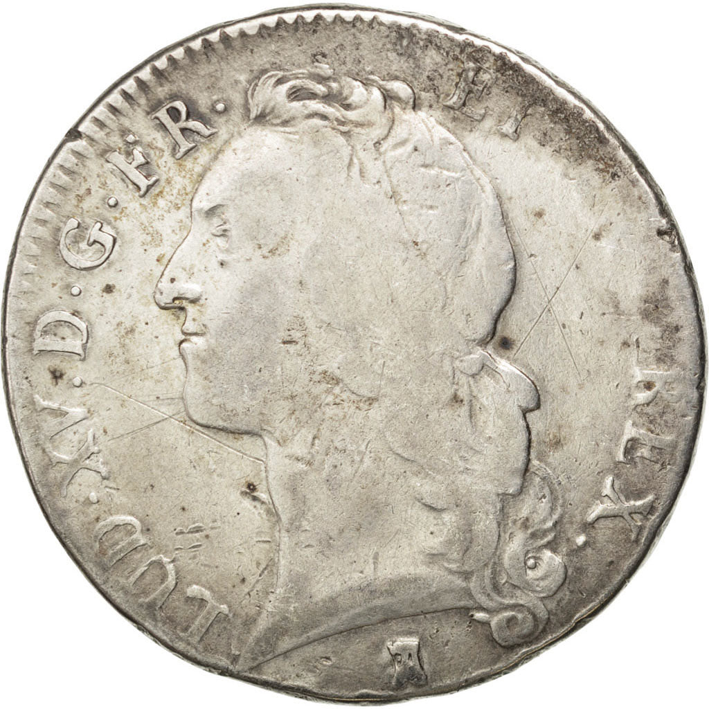 FRANCE, Écu au bandeau, ECU, 1744, Nantes, KM #512.20, VG(8-10), Silver, Gadoury