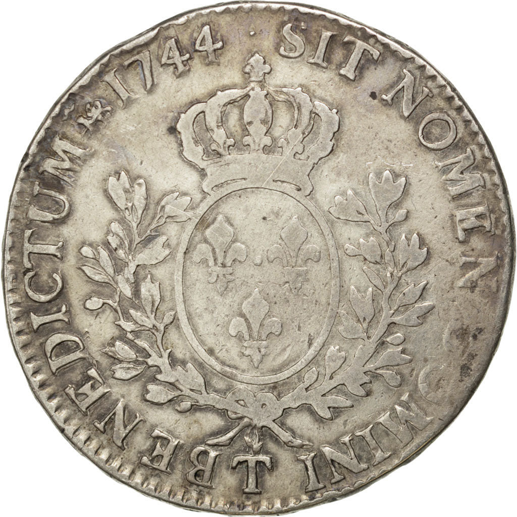FRANCE, Écu au bandeau, ECU, 1744, Nantes, KM #512.20, VG(8-10), Silver, Gadoury