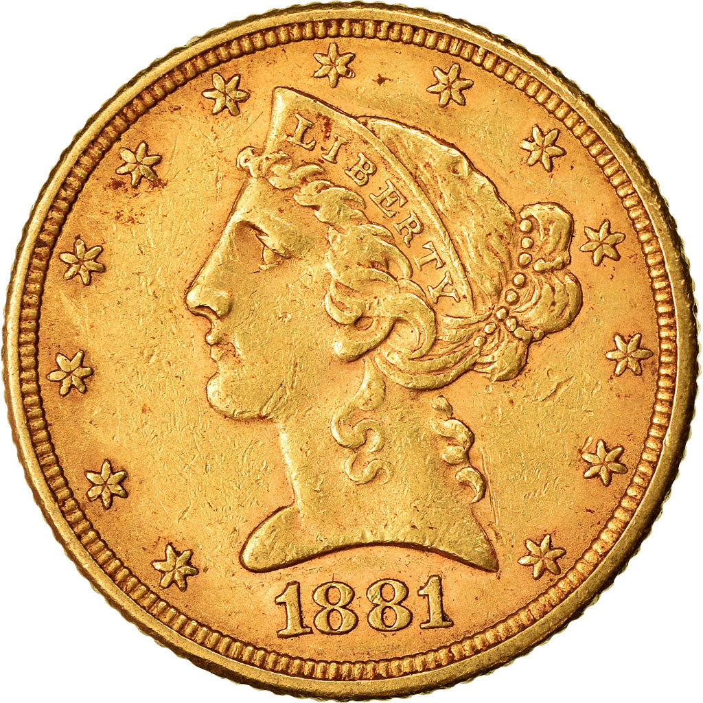 Moeda, Estados Unidos da América, Coronet Head, $5, Half Eagle, 1881, U.S.