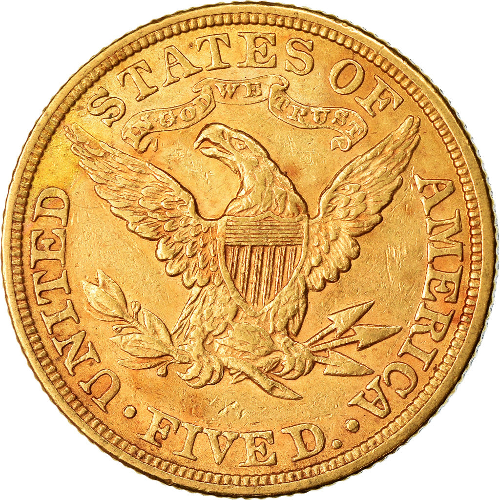 Moneta, USA, Coronet Head, $5, Half Eagle, 1881, U.S. Mint, Philadelphia