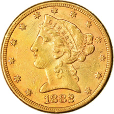 Moneta, USA, Coronet Head, $5, Half Eagle, 1882, U.S. Mint, Philadelphia