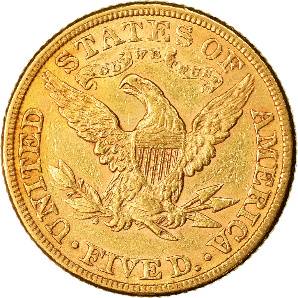 Moneta, USA, Coronet Head, $5, Half Eagle, 1882, U.S. Mint, Philadelphia