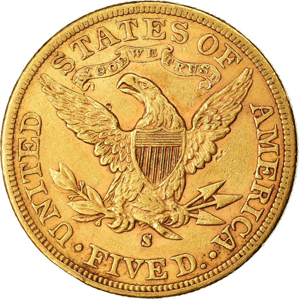 Coin, United States, Coronet Head, $5, Half Eagle, 1886, U.S. Mint, San