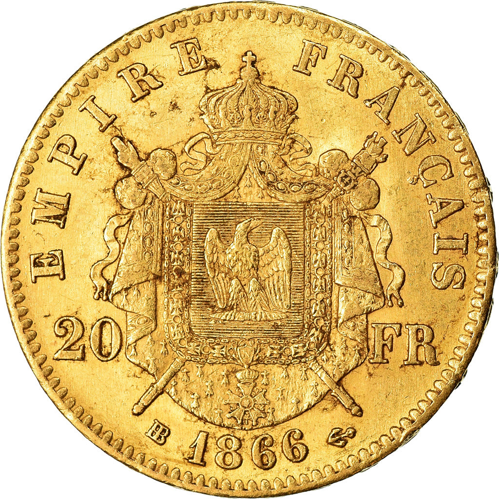 Munten, Frankrijk, Napoleon III, Napoléon III, 20 Francs, 1866, Strasbourg, PR
