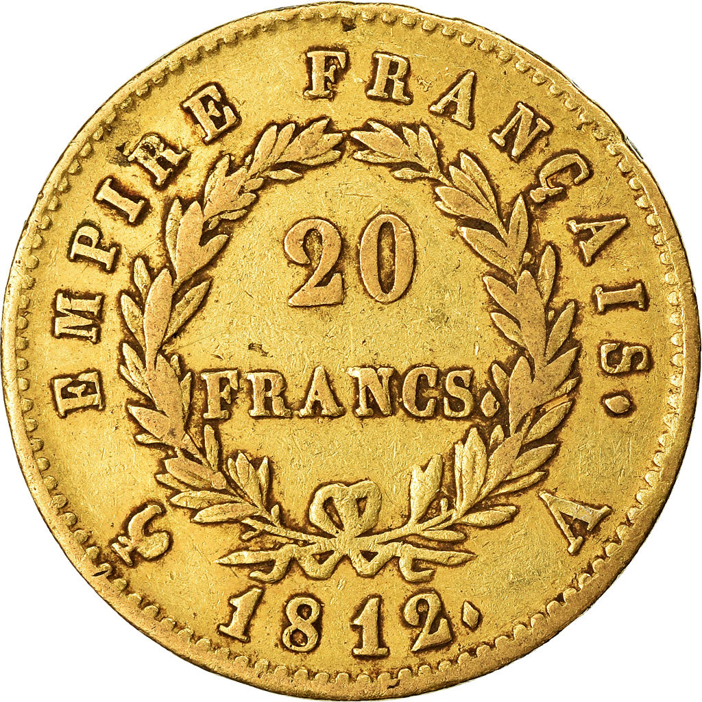 Moneda, Francia, Napoléon I, 20 Francs, 1812, Paris, Fautée, MBC, Oro