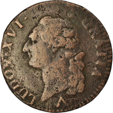 Moneta, Francja, Louis XVI, Sol ou sou, Sol, 1780, Lille, VF(30-35), Miedź